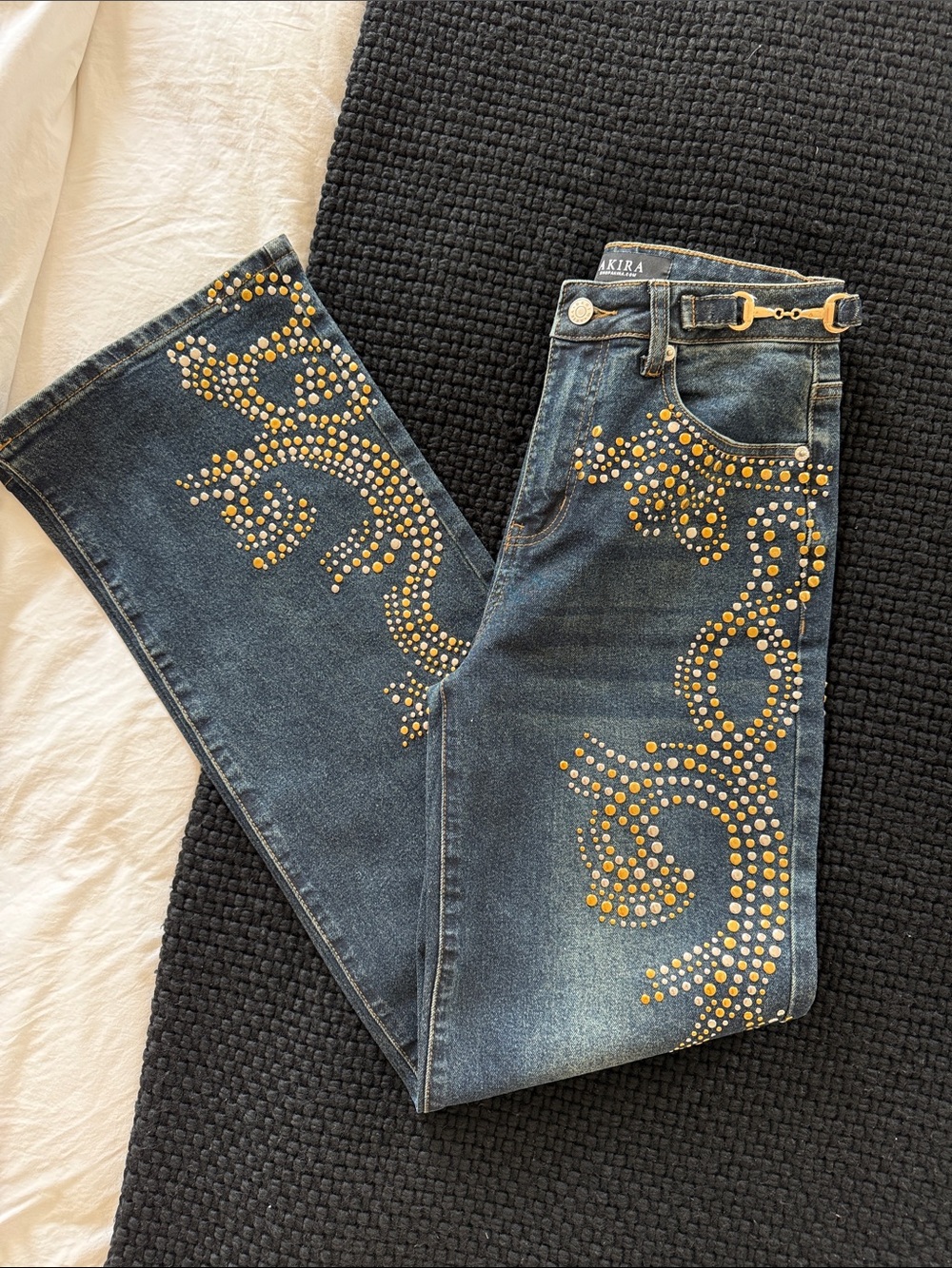 AKIRA Dark Blue Jeans with Gold Stud Embellishments